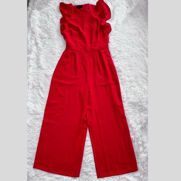 J. Crew | NWOT ✨ Bright Red Crepe 365 Sleeveless Ruffle Wide Leg Jumpsuit - Picture 9 of 13